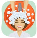 Hair washing at hairdressing salon, young girl Royalty Free Stock Photo