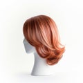 Hair wig over the plastic mannequin head isolated over the white background, mockup featuring contemporary women hairstyles, Royalty Free Stock Photo