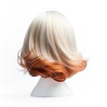 Hair wig over the plastic mannequin head isolated over the white background, mockup featuring contemporary women hairstyles, Royalty Free Stock Photo