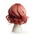 Hair wig over the plastic mannequin head isolated over the white background, mockup featuring contemporary women hairstyles, Royalty Free Stock Photo