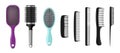 Hairbrushes and combs realistic set. Isolated hair brushes, barber and hairdresser tools