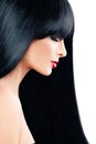 Haircare Concept. Beautiful Brunette Woman with Black Hair