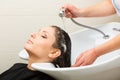 Hairdresser washing her woman customer hair Royalty Free Stock Photo