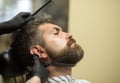 Haircut of bearded man, archaism. Royalty Free Stock Photo