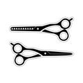 Haircut scissors - black illustration isolated on white background. barber shop icon, flat style. thinning shears Royalty Free Stock Photo