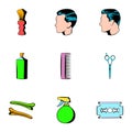 Haircutting icons set, cartoon style