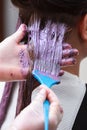 Hairdresser applying color woman in hair salon