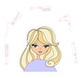 Hairdresser - beautiful feminine card, set for styling hair