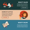 Hairdresser beauty salon vector haricut style flat web banners for hair coloring styling Royalty Free Stock Photo
