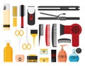 Hairdresser beauty tools icon flat design style vector graphic illustration set Royalty Free Stock Photo