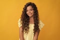 hairdresser. cheerful kid curly hair. teen beauty hairstyle. female fashion model. Royalty Free Stock Photo