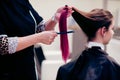Hairdresser combing woman customer hair Royalty Free Stock Photo