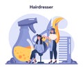 Hairdresser concept. Idea of hair care in salon. Scissors and brush