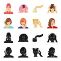 Hairdresser, cosmetic, salon, and other web icon in black,cartoon style.Means, hygiene, care icons in set collection.