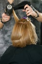 Hairdresser Drying Woman Hair in Salon Royalty Free Stock Photo