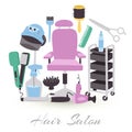 Hairdresser equipment tools. Fashion illustration with hair salon and hairdressing tools . Collection of haircut salon