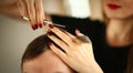 Hairdresser Hands Holding Scissors and Hairbrush