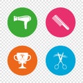 Hairdresser icons. Scissors cut hair symbol.