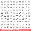 100 hairdresser icons set, outline style Royalty Free Stock Photo