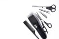 Hairdresser items scissors, comb, clipper on a white background Royalty Free Stock Photo