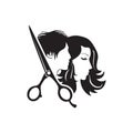 Hairdresser logo, Beauty salon logo with man and woman silhouettes, vector illustration. Royalty Free Stock Photo