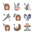 Hairdresser service color icons set. Professional hair styling. Beauty industry