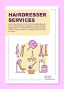 Hairdresser services poster template layout. Hairdressing salon procedures. Banner, booklet, leaflet print design with