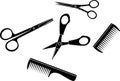 Hairdresser set scissors and hairbrushes