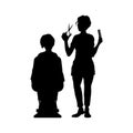 Hairdresser silhouette. Isolated black stylist portrait. Beauty salon scene. Girl fashion service. Haircut master