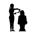 Hairdresser silhouette. Isolated black stylist portrait. Beauty salon scene. Girl fashion service. Haircut master