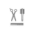 Hairdresser Tools - scissors, comb, brush. Barbershop icon, Hair salon symbols. Thin line art design, Vector flat Royalty Free Stock Photo