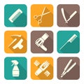 Hairdresser tools white flat style icons set Royalty Free Stock Photo