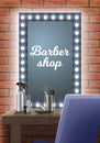 Hairdresser Workplace near Mirror in Barbershop