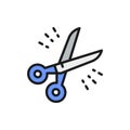 Hairdressers scissors, barber tool flat color line icon.