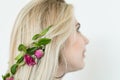 Hairdressing art creative hairstyling updo flower