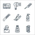 Hairdressing and barber line icons. linear set. quality vector line set such as barbershop, apron, haircut, lotion, hair