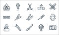 Hairdressing and barber line icons. linear set. quality vector line set such as barbershop, hair curler, haircut, mirror, hair,