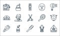 Hairdressing and barber line icons. linear set. quality vector line set such as close, brush, tweezer, barber chair, spray, nail
