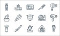 hairdressing and barber line icons. linear set. quality vector line set such as electric shaver, skincare, paint brush, open, hair