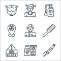 hairdressing and barber line icons. linear set. quality vector line set such as hair curler, shampoo, close, brush, barber,