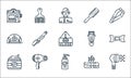 Hairdressing and barber line icons. linear set. quality vector line set such as shower head, lotion, gel, warm, hairdryer, nail