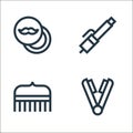 hairdressing and barber line icons. linear set. quality vector line set such as straightener, comb, curling iron Royalty Free Stock Photo