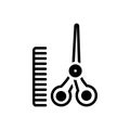 Black solid icon for Hairdressing, scissors and comb