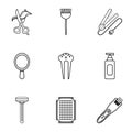Hairdressing icons set, outline style