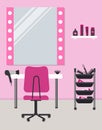 Hairdressing salon in pink. Interior. Hairdressers workplace