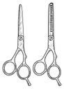 Hairdressing scissor illustration, drawing, engraving, ink, line art, vector