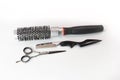 Hairdressing scissors, comb and blade isolated