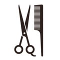 Hairdressing scissors and comb. Hairdresser symbol
