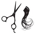 Hairdressing scissors and a lock of curly hair Royalty Free Stock Photo