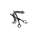 Hairdressing scissors and a lock of curly hair Royalty Free Stock Photo